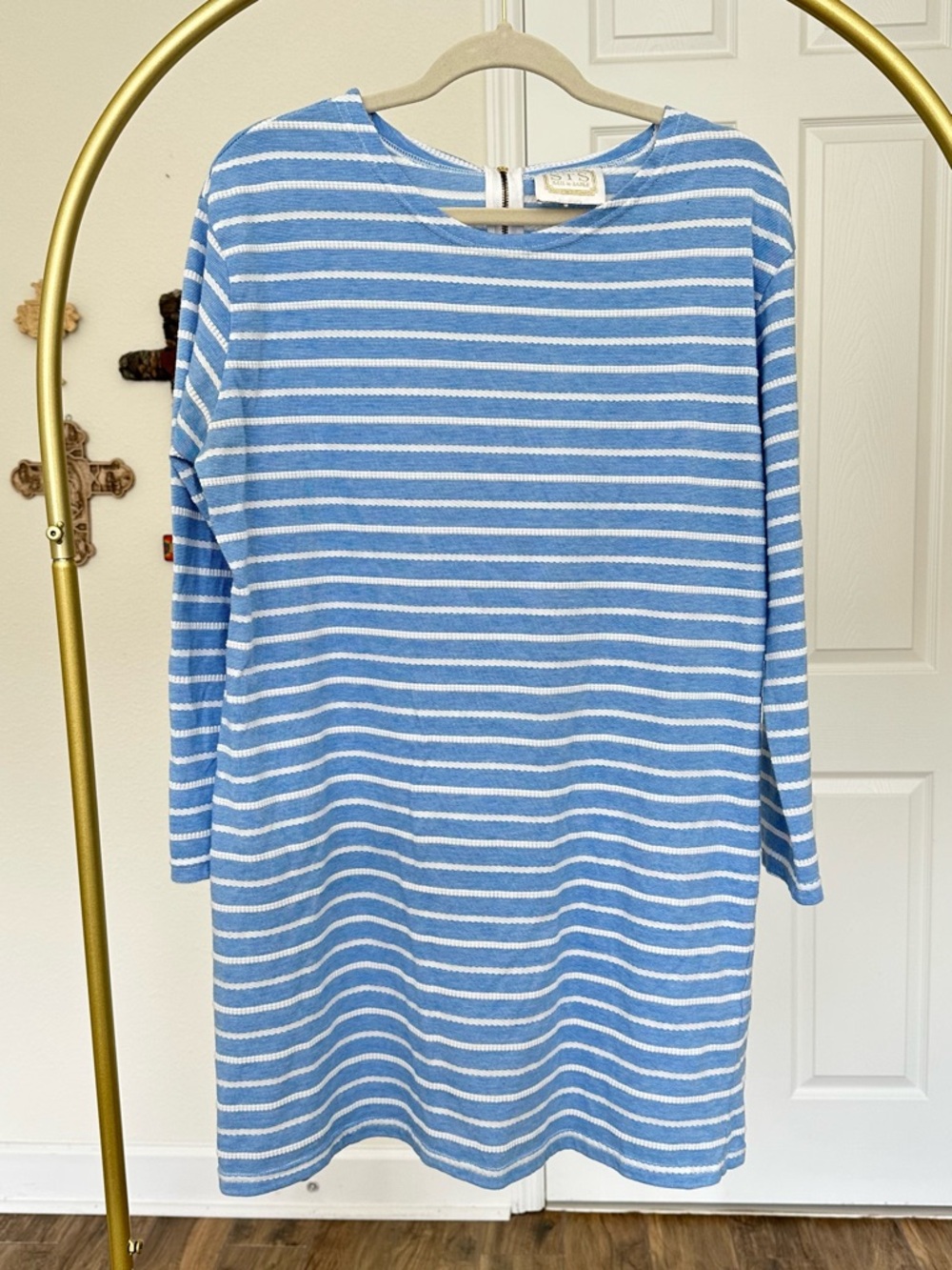 Sail to Sable Light Blue and White Striped Dress